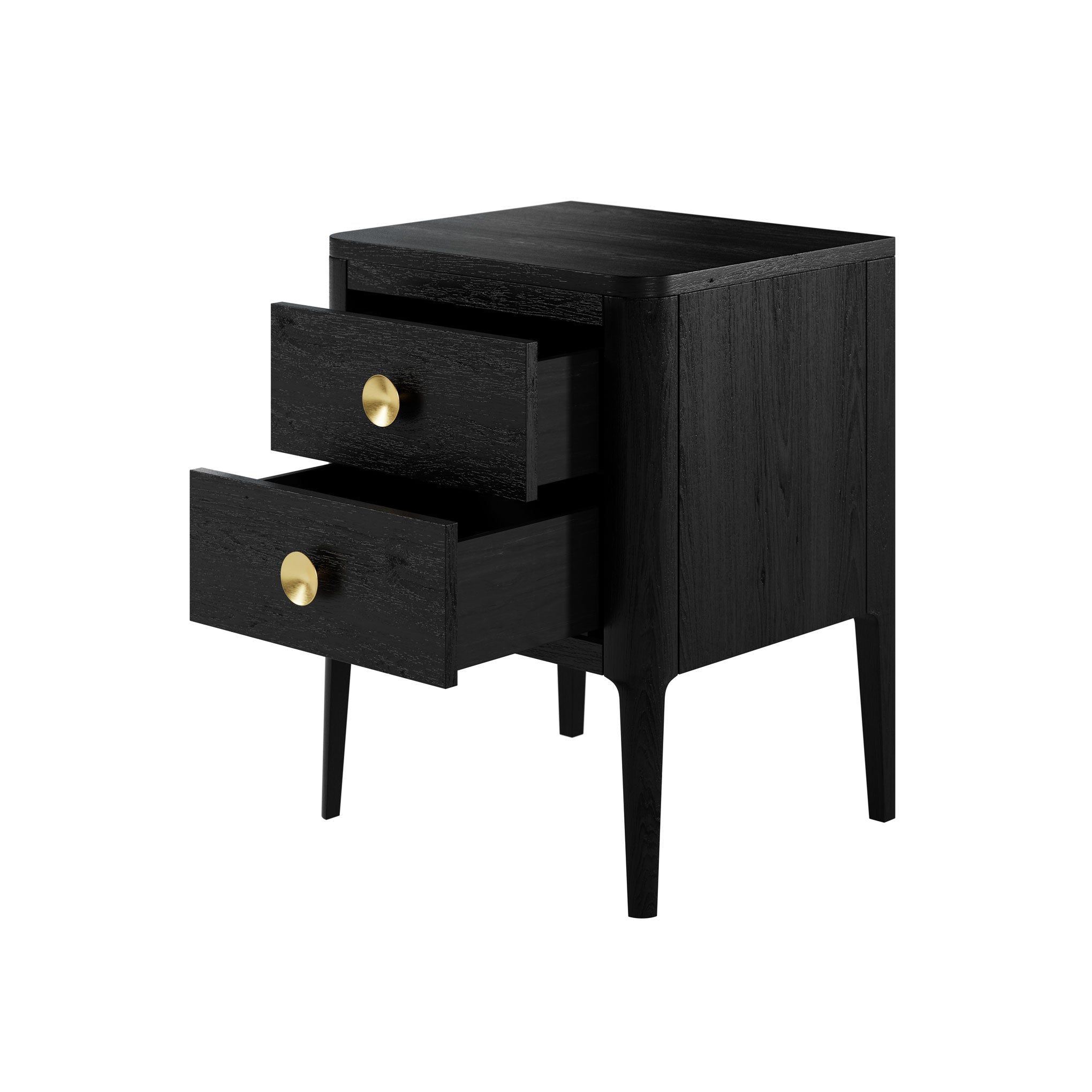 DI Designs Abberley Black Oak Wood & Gold Bedside Table | 2 Drawers